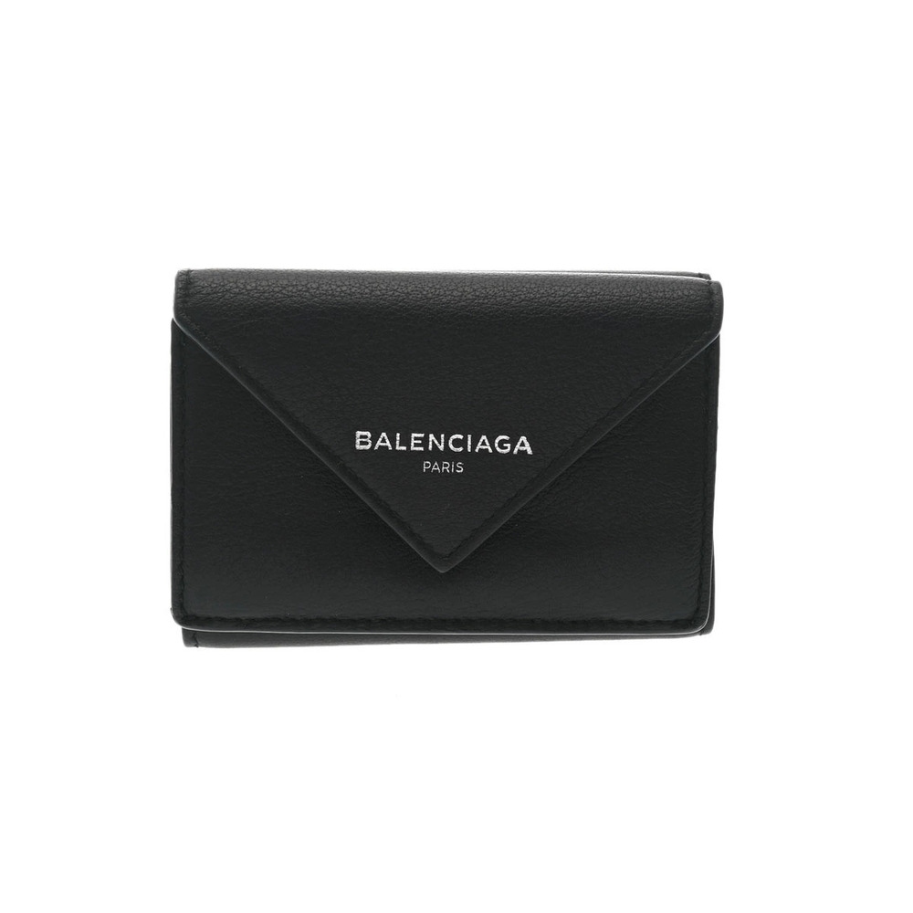 BALENCIAGA Paper Wallet Black Calfskin Tri fold